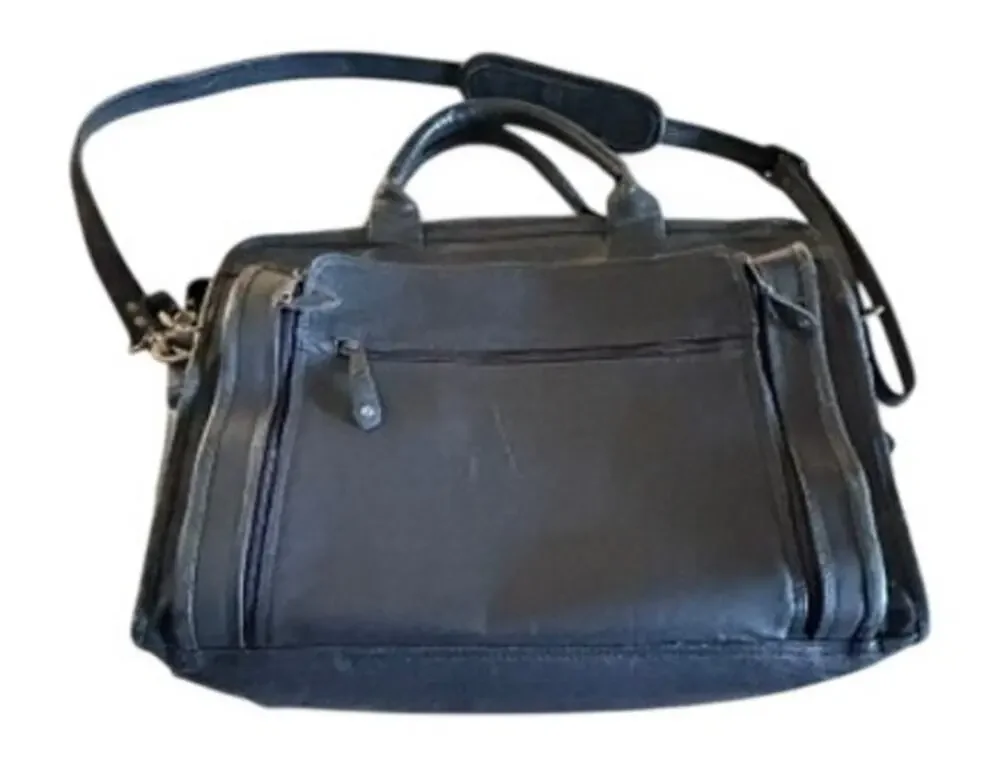 Avenues Genuine Leather Laptop Briefcase Messenger Bag Black 16.5